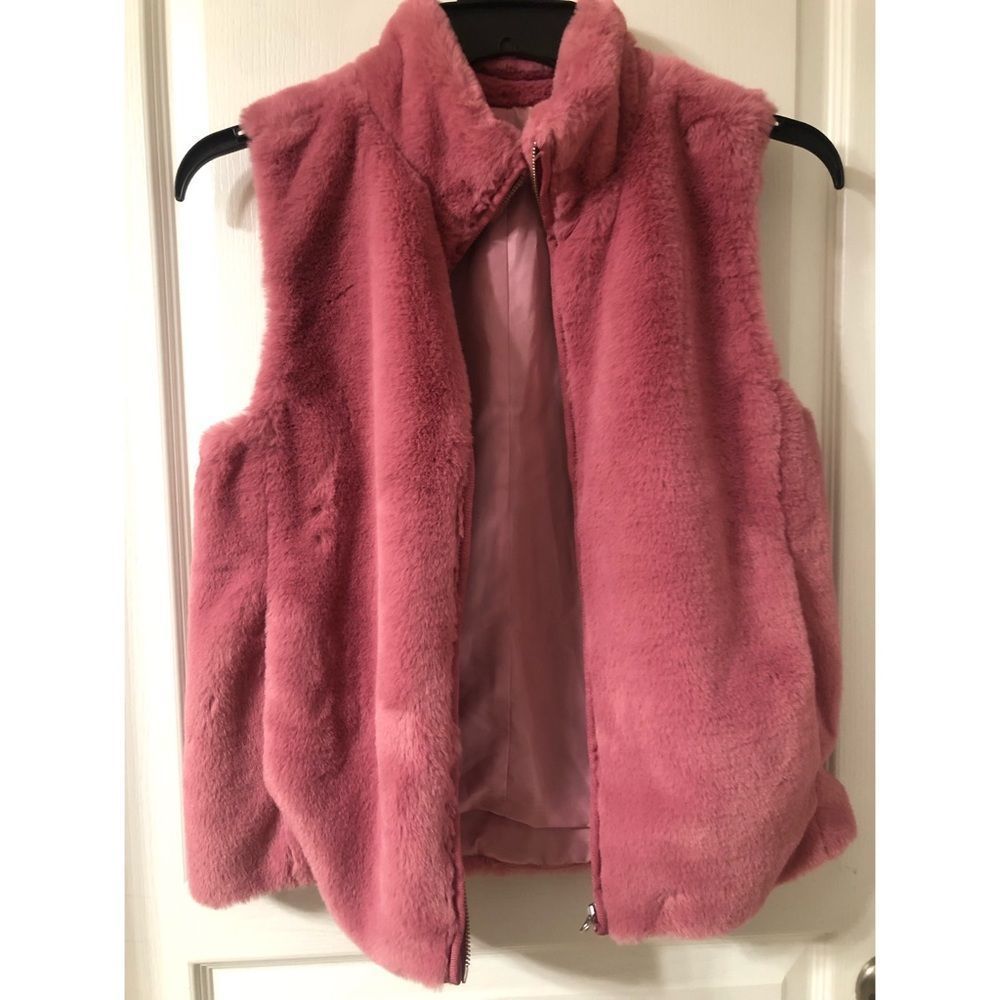 J.Crew Factory Women's Plush Faux Fur Full Zip Vest Size Small S Pink - Picture 10 of 11